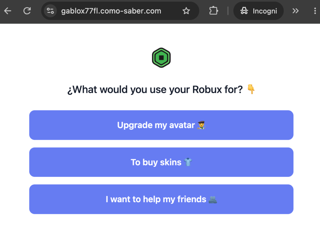 Screenshot 1 from Gablox77fl.como-saber website to show endless loop but no robux reward