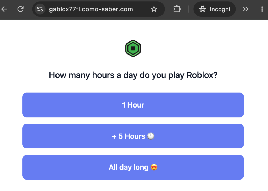 Screenshot 2 from Gablox77fl.como-saber website to show endless loop but no robux reward