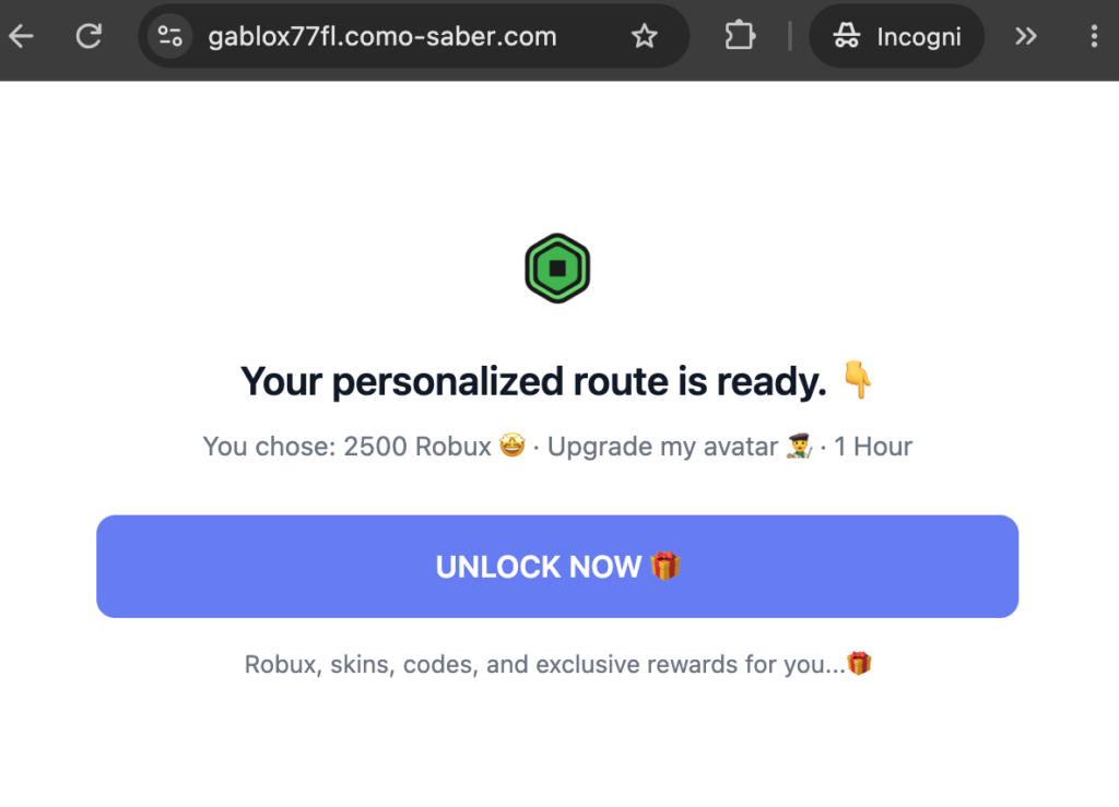 Screenshot 3 from Gablox77fl.como-saber website to show endless loop but no robux reward
