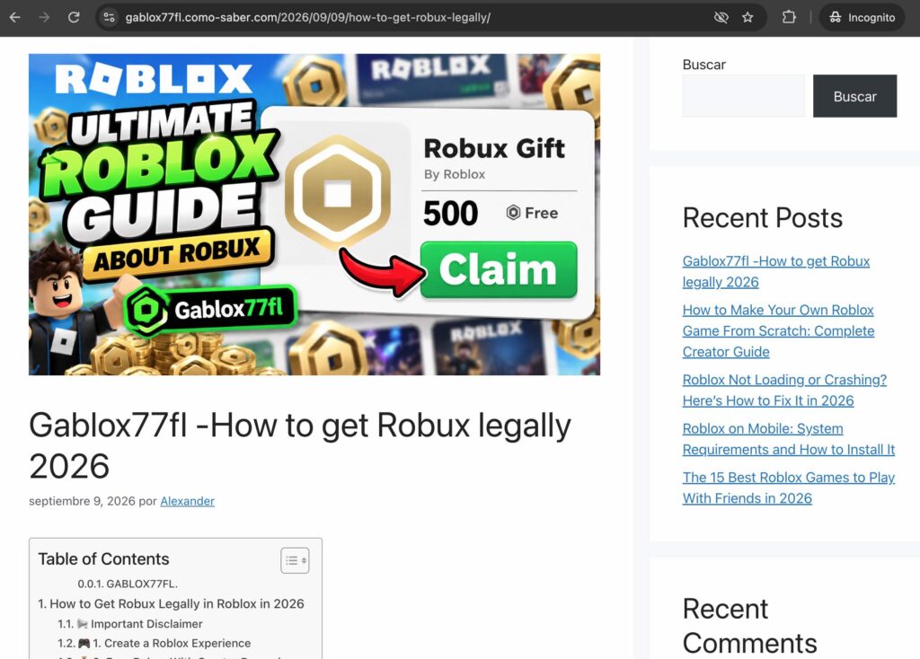 Screenshot 4 from Gablox77fl.como-saber website to show endless loop but no robux reward